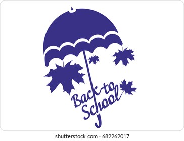 Umbrella for children with leaves of maple and inscription back to school. Vector illustration.