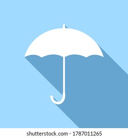 Umbrella close up. white umbrella icon. isolated on blue sky background. vector illustration