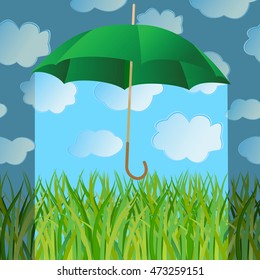The umbrella closes a green grass from a rain. Vector illustration
