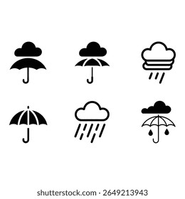 Umbrella and Cloud Icons Simple Bold Black and White Weather Symbols for App Design
