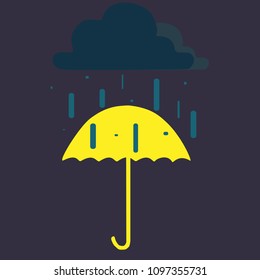 Umbrella with cloud and rain. Vector illustration.