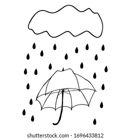 Regenschirm mit Wolke und Regen Vektorillustration Illustration. Schirm für Dekorationsdesign. Schirm für Concept Design. Konzept der kreativen Vektorillustration.