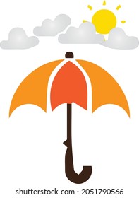 Paraguas con nube y sol, íconos planos del vector del paraguas aislados en fondo blanco, lluvia, clima, señal meteorológica.
