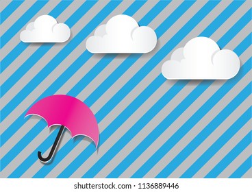 umbrella and clouds, paper art style.
