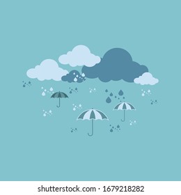 Paraguas con nubes y lluvia