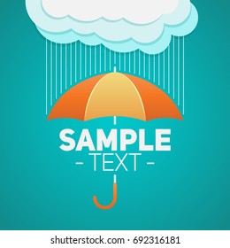 Umbrella with clouds and rain background, vector illustration