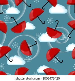  Umbrella, clouds, wind and snow. Weather illustration - seamless pattern, vector