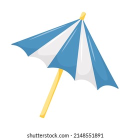 Umbrella for cocktails. Elements for decorating beach drinks, beach parties. Blue and white umbrella. Vector illustration in a flat cartoon style isolated on a white background