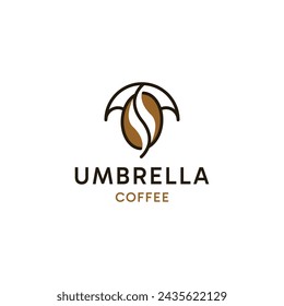 Paraguas con forma de grano de café logo icono ilustración vectorial