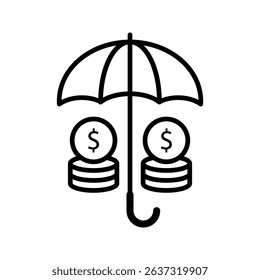 umbrella and coin safe icon vector. coin umbrella safe sign. symbol illustration isolated on white background