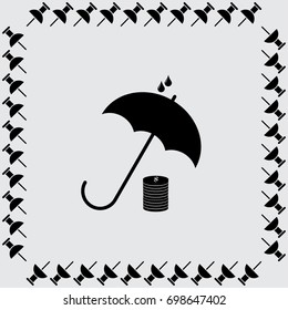 Umbrella and coin vector icon