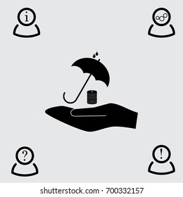 Umbrella and coin vector icon