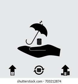 Umbrella and coin vector icon