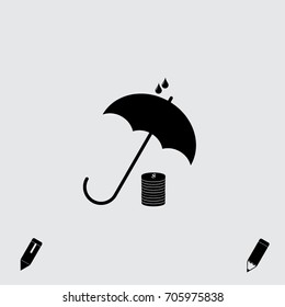 Umbrella and coin vector icon