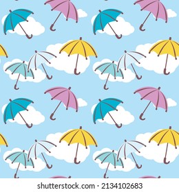 Umbrella Color Set. Umbrella Seamless Pattern