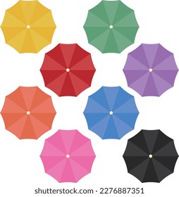 Umbrella color variation illustration set seen from above