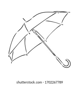 Umbrella coloring  linear drawing  outline  vector sketch  icon  monochrome  contour illustration  Black   white open umbrella