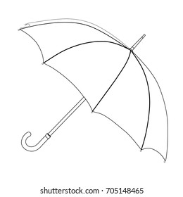 Umbrella coloring, linear drawing, outline, vector sketch, icon, monochrome, contour illustration. Black and white open umbrella, isolated on a white background