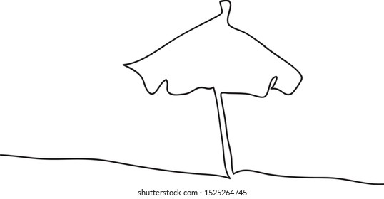 Umbrella. Continuous line art drawing sketch. Isolated element for summer tourism design. Vector.