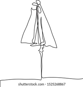 Umbrella. Continuous line art drawing sketch. Isolated element for summer tourism design. Vector.