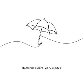 Schirm durchgehende Linie Art. Schirm für Sonne oder Regenschutz eine Linie Zeichnung. Schutz, Reisekonzept Vektorgrafik