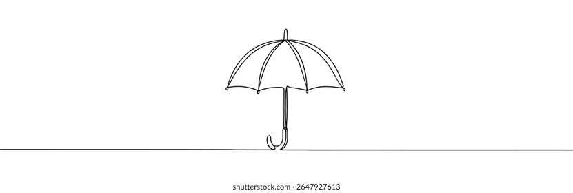 Desenho contínuo de uma linha com guarda-chuva. Chuva, tempo, meteorologia, símbolo de seguro. Ilustração vetorial.