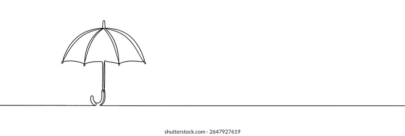 Desenho contínuo de uma linha com guarda-chuva. Chuva, tempo, meteorologia, símbolo de seguro. Ilustração vetorial.