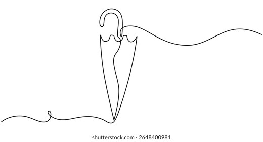umbrella continuous one line drawing, Continuous one line drawing of opened umbrella. Single line drawing illustration of umbrella protection for rain and uv. Summer holiday concept vector art.