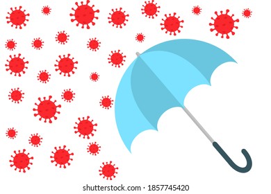 Umbrella with coronavirus isolate on white background.