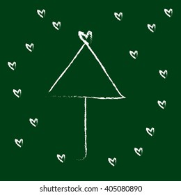 Umbrella couper lover  drawing on green board 