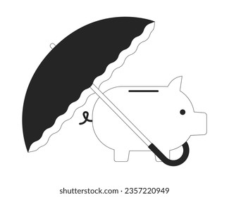 Umbrella cover piggy bank flat monochrome isolated vector object. Editable black and white line art drawing. Simple outline spot illustration for web graphic design