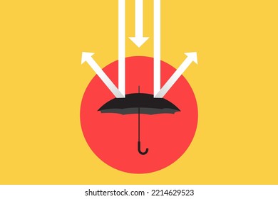 A umbrella to cover and protect from downturn arrow. Protection or defensive stock in economy crisis