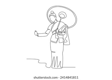 Umbrella dance is an umbrella dance typical of West Sumatra. Tradition one-line drawing