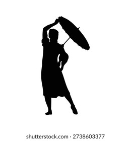 Umbrella Dancer Silhouette Isolated on White Background Vector Illustration