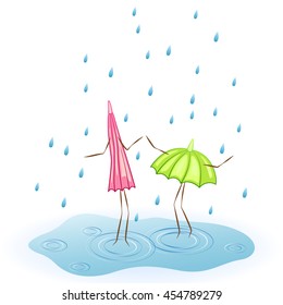 Girl Umbrella Rain Jumps Puddles Illustration Stock Vector (Royalty ...