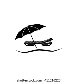  Umbrella with deck chair, beach vector icon