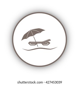 Umbrella with deck chair, beach vector icon