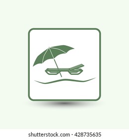 Umbrella with deck chair, beach vector icon