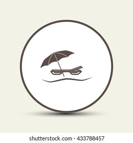 Umbrella with deck chair, beach vector icon