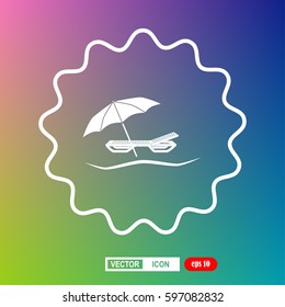 Umbrella with deck chair, beach vector icon