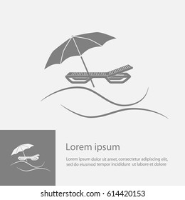 Umbrella with deck chair, beach vector icon