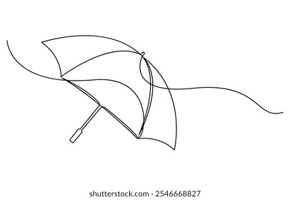 Regenschirm in durchgehender Linienzeichnung. Minimalistische Illustration für Schönheit und Mode, Zeichnung eines Regenschirms, Schirm kontinuierliche einzeilige Kunststil. Einfache Vektorgrafik