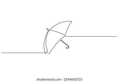 Umbrella depicted in continuous line drawing, continuous line drawing of an umbrella on a white background. Minimalistic vector flat icon, continuous line drawing of an umbrella on a white background.