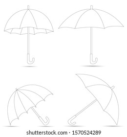Umbrella design. Umbrella in different positions with a shadow.