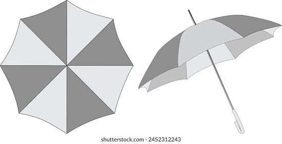 Umbrella design template featuring the top view for graphic layout and the angled comprehensive view for presentation.