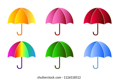 umbrella in different colors, rainy season concept, accessory design isolated on white background :  vector