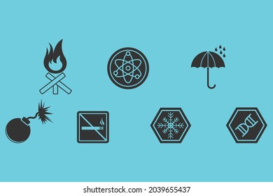 
umbrella dna fire science bomb no smoke cold vector icon illustration sign
