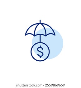 Umbrella and dollar. Financial safety, secure investment. Pixel perfect, editable stroke icon