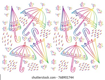 Umbrella doodle pattern background