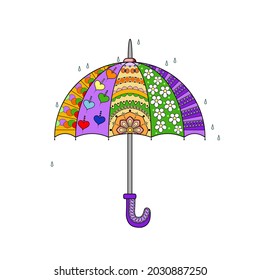 Umbrella with a doodle pattern on a white background. Decorative element for design